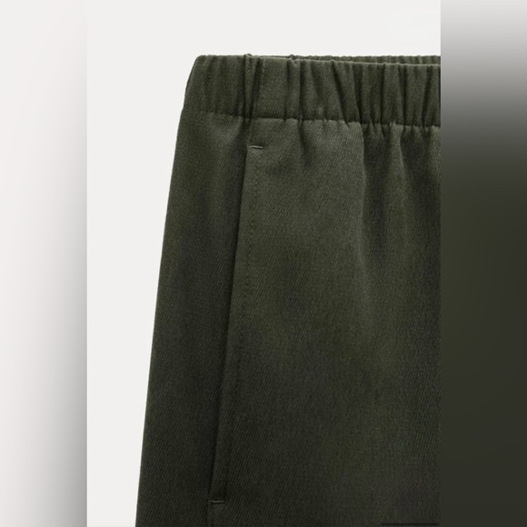 ZARA TEXTURED WIDE LEG PANTS DARK KHAKI GREEN - Picture 5 of 6